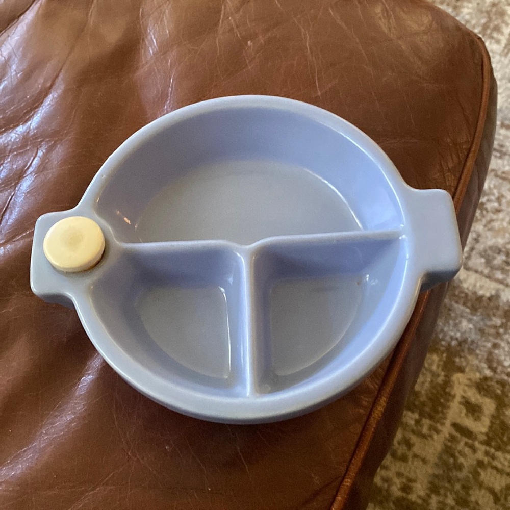 Vintage Hankscraft ceramic blue or pink baby food warming dish/ceramic cork cap